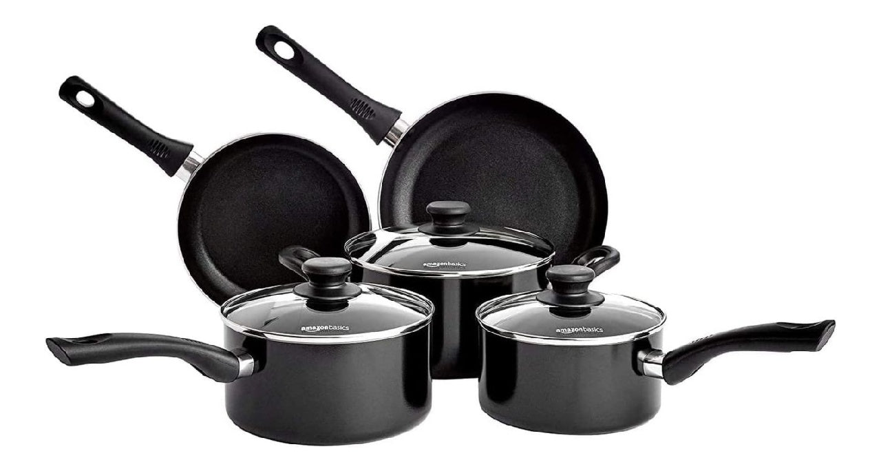 Ensemble batterie de de cuisinette 5 pièces antiadhésifs possédant couvercles pour plaques à induction Noir