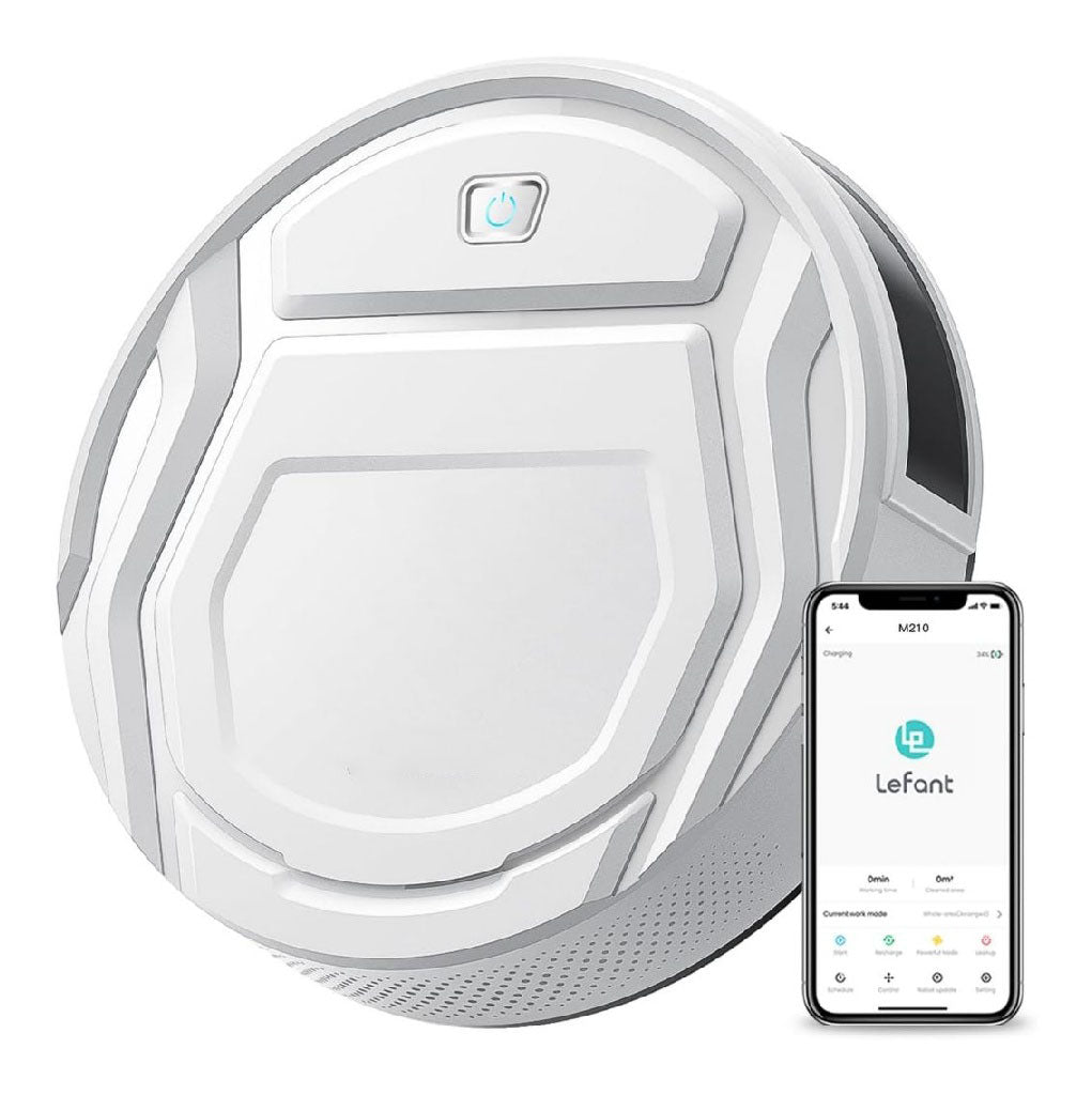 Aspirateur Robot Autonomie Mince Silencieux Connecté possédant WiFi/Alexa/App 3 Modes d’aspirations Programmable Idéal pour Les Poils d’animaux Tapis Sols Durs M210 Blanc
